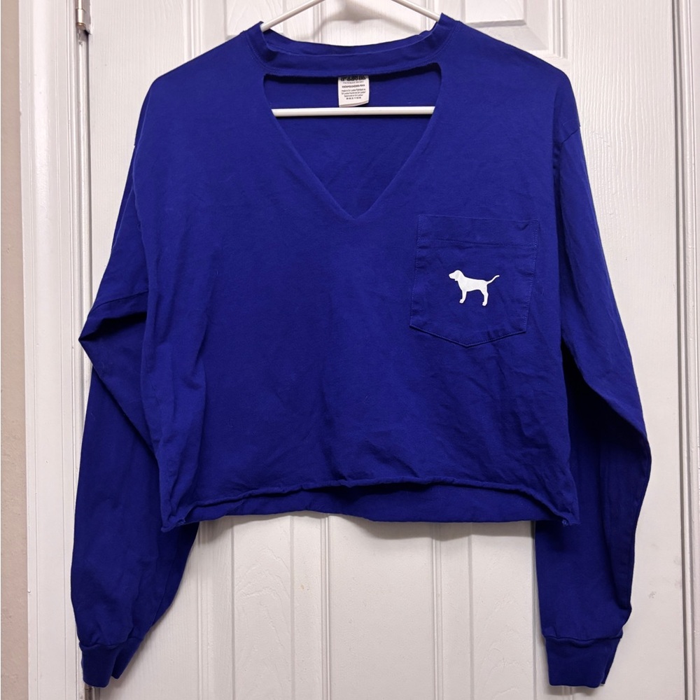 Victoria’s Secret PINK Blue Tropical Logo Cutout Crop Top XS